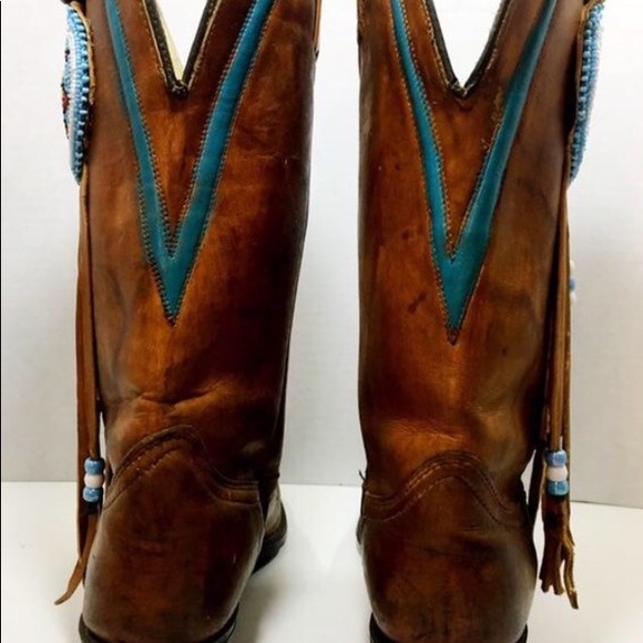 Tan Texas Cowgirl Boots with beads and fringe - Picture 5 of 6
